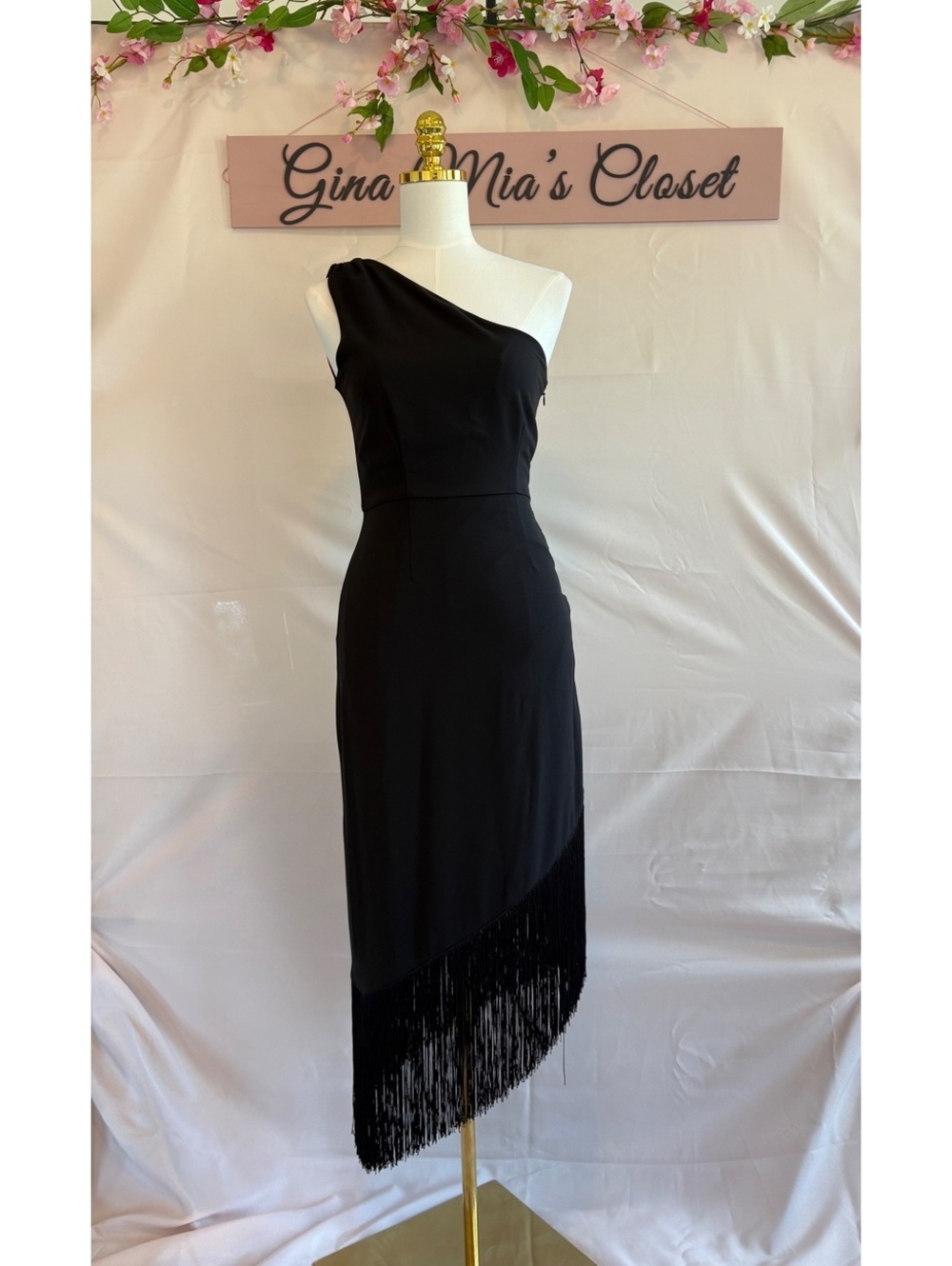 HUTCH One-Shoulder Black Fringe Midi Dress Size XS by Anthropologie